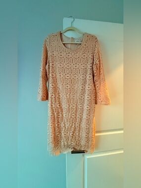 Coldwater Creek Peach Crochet Long Sleeve Shift Dress